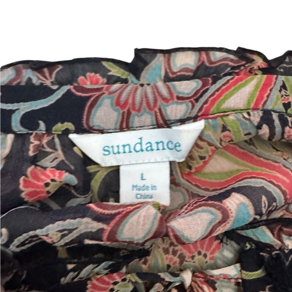 Sundance 100% Silk Blouse L Artisan Floral Tassel Top Luxe Boho Capsule Wardrobe - Picture 6 of 9